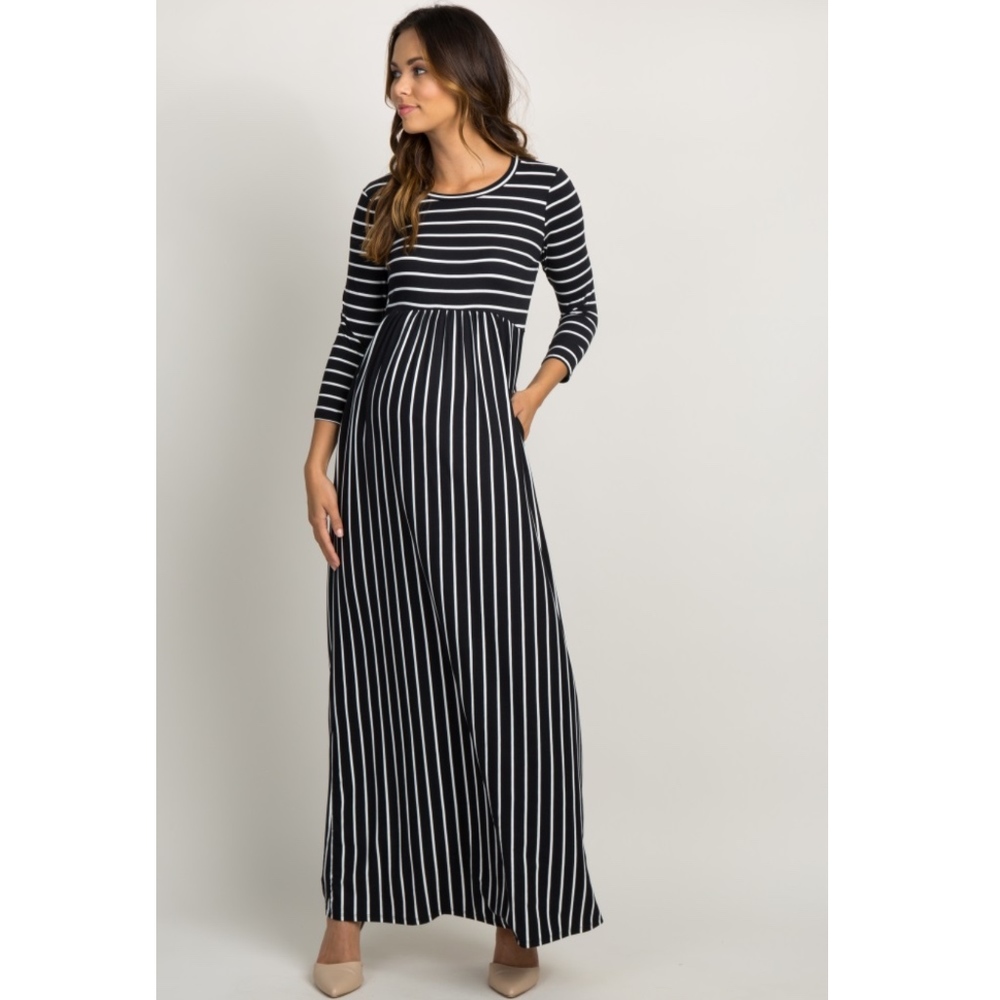 PinkBlush Black Striped Maternity Maxi Dress
